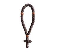1Pc Handmade Christian 33 Knot Orthodox Greek Omboskoini Prayer Rope Protection Blessing Cross Charm Tassel Car Hanging Charm, Nylon Wood, Turquoise
