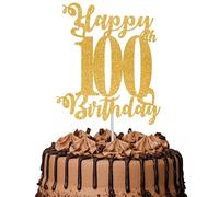 1Pc Happy 100th Birthday Cake Topper Glitter Cheers to 100 Years Cake Topper 100 Fabulous Cake Decoration for Happy 100th Birthday Anniversary Party Cake Decorations Supplies Gold