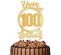1Pc Happy 100th Birthday Cake Topper - Gold Glitter “Cheers to 100 Years” Decoration | 100 & Fabulous Cake Topper for Women Men | Birthday Party or Anniversary Cake Decor Supplies