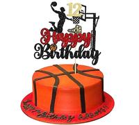 1Pc Happy 12th Birthday Basketball Cake Topper Glitter Basketball Sports Cake Pick Cheers to 12 Years Birthday Cake Decoration for 12th Birthday Basketball Party Supplies Black
