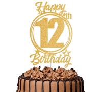 1Pc Happy 12th Birthday Cake Topper - Gold Glitter “Cheers to 12 Years” Decoration | 12 & Fabulous Cake Topper for Women Men | Birthday Party or Anniversary Cake Decor Supplies