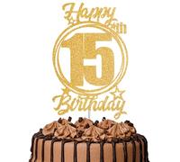 1Pc Happy 15th Birthday Cake Topper - Gold Glitter “Cheers to 15 Years” Decoration | 15 & Fabulous Cake Topper for Women Men | Birthday Party or Anniversary Cake Decor Supplies