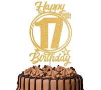 1Pc Happy 17th Birthday Cake Topper - Gold Glitter “Cheers to 17 Years” Decoration | 17 & Fabulous Cake Topper for Women Men | Birthday Party or Anniversary Cake Decor Supplies
