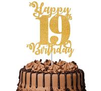 1Pc Happy 19th Birthday Cake Topper Glitter Cheers to 19 Years Cake Topper 19 Fabulous Cake Decoration for Happy 19th Birthday Party Cake Decorations Supplies Gold