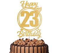 1Pc Happy 23rd Birthday Cake Topper - Gold Glitter “Cheers to 23 Years” Decoration | 23 & Fabulous Cake Topper for Women Men | Birthday Party or Anniversary Cake Decor Supplies