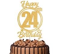 1Pc Happy 24th Birthday Cake Topper - Gold Glitter “Cheers to 24 Years” Decoration | 24 & Fabulous Cake Topper for Women Men | Birthday Party or Anniversary Cake Decor Supplies