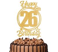 1Pc Happy 26th Birthday Cake Topper - Gold Glitter “Cheers to 26 Years” Decoration | 26 & Fabulous Cake Topper for Women Men | Birthday Party or Anniversary Cake Decor Supplies