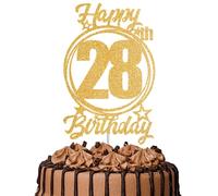 1Pc Happy 28th Birthday Cake Topper - Gold Glitter “Cheers to 28 Years” Decoration | 28 & Fabulous Cake Topper for Women Men | Birthday Party or Anniversary Cake Decor Supplies