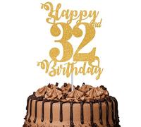 1Pc Happy 32nd Birthday Cake Topper Glitter Cheers to 32 Years Cake Topper 32 Fabulous Cake Decoration for Happy 32nd Birthday Party Cake Decorations Supplies Gold