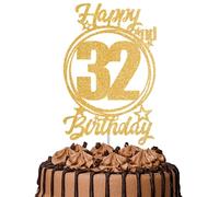 1Pc Happy 32nd Birthday Cake Topper - Gold Glitter “Cheers to 32 Years” Decoration | 32 & Fabulous Cake Topper for Women Men | Birthday Party or Anniversary Cake Decor Supplies