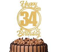 1Pc Happy 34th Birthday Cake Topper - Gold Glitter “Cheers to 34 Years” Decoration | 34 & Fabulous Cake Topper for Women Men | Birthday Party or Anniversary Cake Decor Supplies