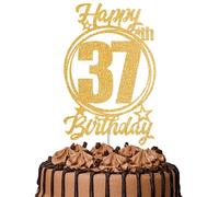 1Pc Happy 37th Birthday Cake Topper - Gold Glitter “Cheers to 37 Years” Decoration | 37 & Fabulous Cake Topper for Women Men | Birthday Party or Anniversary Cake Decor Supplies