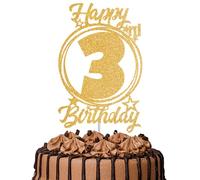 1Pc Happy 3rd Birthday Cake Topper - Gold Glitter “Cheers to 3 Years” Decoration | 3 & Fabulous Cake Topper for Women Men | Birthday Party or Anniversary Cake Decor Supplies