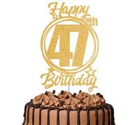 1Pc Happy 47th Birthday Cake Topper - Gold Glitter “Cheers to 47 Years” Decoration | 47 & Fabulous Cake Topper for Women Men | Birthday Party or Anniversary Cake Decor Supplies