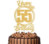 1Pc Happy 55th Birthday Cake Topper - Gold Glitter “Cheers to 55 Years” Decoration | 55 & Fabulous Cake Topper for Women Men | Birthday Party or Anniversary Cake Decor Supplies