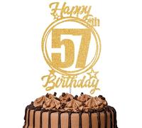 1Pc Happy 57th Birthday Cake Topper - Gold Glitter “Cheers to 57 Years” Decoration | 57 & Fabulous Cake Topper for Women Men | Birthday Party or Anniversary Cake Decor Supplies