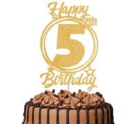 1Pc Happy 5th Birthday Cake Topper - Gold Glitter “Cheers to 5 Years” Decoration | 5 & Fabulous Cake Topper for Women Men | Birthday Party or Anniversary Cake Decor Supplies