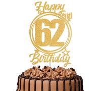 1Pc Happy 62nd Birthday Cake Topper - Gold Glitter “Cheers to 62 Years” Decoration | 62 & Fabulous Cake Topper for Women Men | Birthday Party or Anniversary Cake Decor Supplies