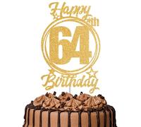 1Pc Happy 64th Birthday Cake Topper - Gold Glitter “Cheers to 64 Years” Decoration | 64 & Fabulous Cake Topper for Women Men | Birthday Party or Anniversary Cake Decor Supplies