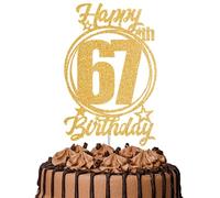 1Pc Happy 67th Birthday Cake Topper - Gold Glitter “Cheers to 67 Years” Decoration | 67 & Fabulous Cake Topper for Women Men | Birthday Party or Anniversary Cake Decor Supplies