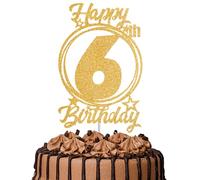 1Pc Happy 6th Birthday Cake Topper - Gold Glitter “Cheers to 6 Years” Decoration | 6 & Fabulous Cake Topper for Women Men | Birthday Party or Anniversary Cake Decor Supplies