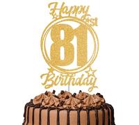 1Pc Happy 81st Birthday Cake Topper - Gold Glitter “Cheers to 81 Years” Decoration | 81 & Fabulous Cake Topper for Women Men | Birthday Party or Anniversary Cake Decor Supplies