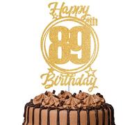 1Pc Happy 89th Birthday Cake Topper - Gold Glitter “Cheers to 89 Years” Decoration | 89 & Fabulous Cake Topper for Women Men | Birthday Party or Anniversary Cake Decor Supplies