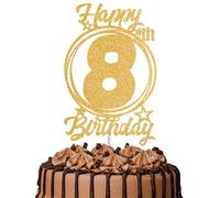 1Pc Happy 8th Birthday Cake Topper - Gold Glitter “Cheers to 8 Years” Decoration | 8 & Fabulous Cake Topper for Women Men | Birthday Party or Anniversary Cake Decor Supplies