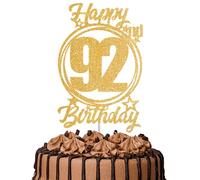1Pc Happy 92nd Birthday Cake Topper - Gold Glitter “Cheers to 92 Years” Decoration | 92 & Fabulous Cake Topper for Women Men | Birthday Party or Anniversary Cake Decor Supplies