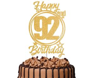 1Pc Happy 92nd Birthday Cake Topper - Gold Glitter “Cheers to 92 Years” Decoration | 92 & Fabulous Cake Topper for Women Men | Birthday Party or Anniversary Cake Decor Supplies