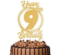 1Pc Happy 9th Birthday Cake Topper - Gold Glitter “Cheers to 9 Years” Decoration | 9 & Fabulous Cake Topper for Women Men | Birthday Party or Anniversary Cake Decor Supplies