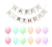 1pc Happy Birthday Banner with 12PCS Macaron Balloons Bronzing Letter Fishtail Flag Birthday Party Decorations Garland Suitable for Indoor Outdoor (White Bronzing)