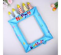 1PC Happy Birthday Photo Frame Foil Balloon Large Reusable Air Inflatable Candle Pattern Balloon Photo Frame for Kids Adult Birthday Party Decoration