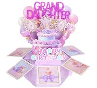 1Pc Happy Birthday Pop Up Card for Granddaughter Colorful 3D Pop Up Card 3D Birthday Box Greeting Card with Envelope for Grand-Daughter Gift from Grandparents (Purple-Granddaughter)