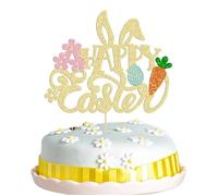 1PC Happy Easter Cake Topper, Bunny Cake Topper, Gold Glitter Easter Cake Decorations for Baby Shower Birthday Party Decorations