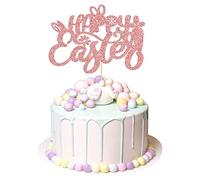1Pc Happy Easter Cake Topper Rose Gold Glitter Bunny Cake Decorations Rabbit Carrot Cake Food Pick for Happy Easter Themed Baby Shower Kids Birthday Party Supplies