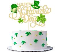 1Pc Happy St. Patrick's Day Cake Topper Green Glitter Lucky Four Leaf Hat Beer Mug Shamrock Cake Decoration for St. Patrick's Day Party Suppliers
