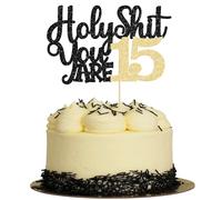 1Pc Holy Shit You are 15 Cake Topper Glitter Happy 15th Birthday Cake Pick Sweet 15 Fifteen Cheers to 15 Years Cake Decorations for Funny 15th Birthday Party Supplies