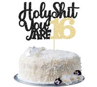 1Pc Holy Shit You are 16 Cake Topper Glitter Happy 16th Birthday Cake Pick Sweet 16 Sixteen Cheers to 16 Years Cake Decorations for Funny 16th Birthday Party Supplies