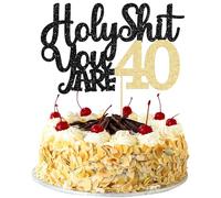 1Pc Holy Shit You are 40 Cake Topper Glitter Happy 40th Birthday Cake Pick for Cheers to 40 Years Old Funny 40th Birthday Party Cake Decorations Supplies