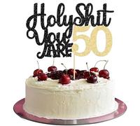 1Pc Holy Shit You are 50 Cake Topper Glitter Funny 50th Birthday Cake Pick for Happy 50th Cheers to 50 Years Old Birthday Party Cake Decorations Supplies