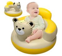 1PC Inflatable Baby Seat Built-in Pump Foldable Inflatable Baby Chair Yellow Bear Pattern with Neck Pillow & Drainage Holes Bathroom Sofa for 6 to 36 Months.
