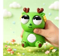 1PC Kawaii Dragon Squishy Statue, Animal Squeeze Ornament Collectible-Green | Large Rolling Eyes, Brown Antler Details, White Belly Panel, Seated Character Shape, 4.33 x 2.56 Inches for Desks and Mantels