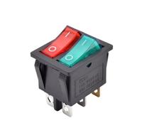 1pc KCD6 Illuminated Light Dual Push Button Rocker Switch 12V 220V Latching 6 Pin Red Green On Off Boat Power Switch 16A IDGTTLDF(Red - Green,220V)