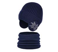 1PC Kids Winter Knitted Hats+Scarf Set Warm Cap for 5 14 Year Old Boys Girls Scarf Hat Gloves Men (Navy, One Size)
