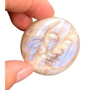 1pc Labradorite/Moonstone Sun Moon Face Carving - Hand Carved Crystal Stone, Loose Stones, Home & Office Decor,Moonstone