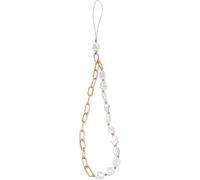1Pc Lanyard Metal Chain Pearl Beaded Charms Lanyard Strap Universal Chain, Wrist Anti Lost Phone Charm Strap Phone Decorations Charm Keychain,Accessories Décor（White）