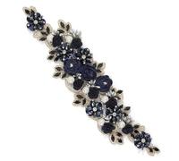 1pc Large 3D Flower Rhinestone Patches, Beaded Applique Floral Sew on Embroidered Fabric Patches for Clothes Wedding Bridal Dress Veil Gown Belt Sparkle Embellishmen (Navy)