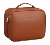 1PC Large Cosmetic Bag with Brush Divider, PU Leather Makeup Organizer with Extra Pouch, Travel Vanity Toiletry Case for Women Brown