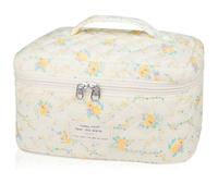 1pc Large Makeup Bag, Cute Cosmetic Bag for Women Girls, Floral Coquette Aesthetic Toiletry Bag, Travel Make Up Organizer Bag (Yellow Flowers), Yellow Flowers, Pink Butterfly Flower